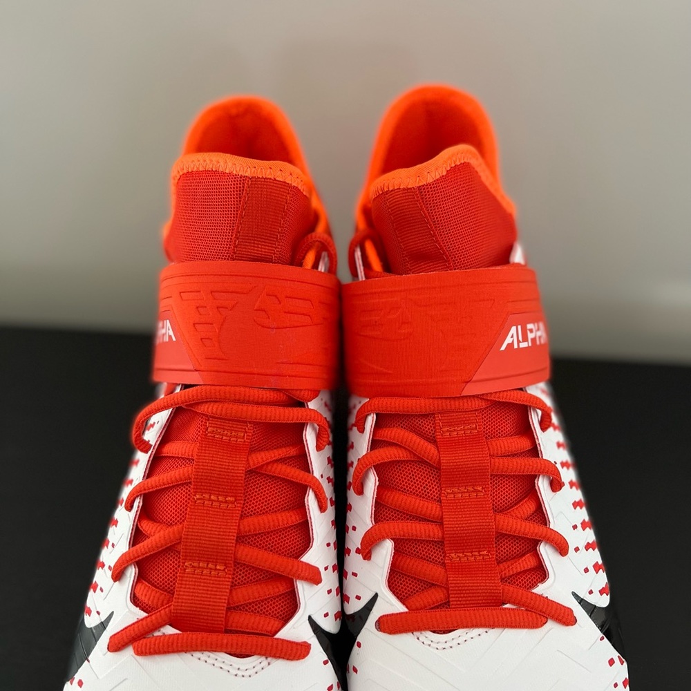Size 11.5 Nike Alpha Menace Pro 2 Mid Football Cleats AQ3209-107 White/Orange - Picture 7 of 8